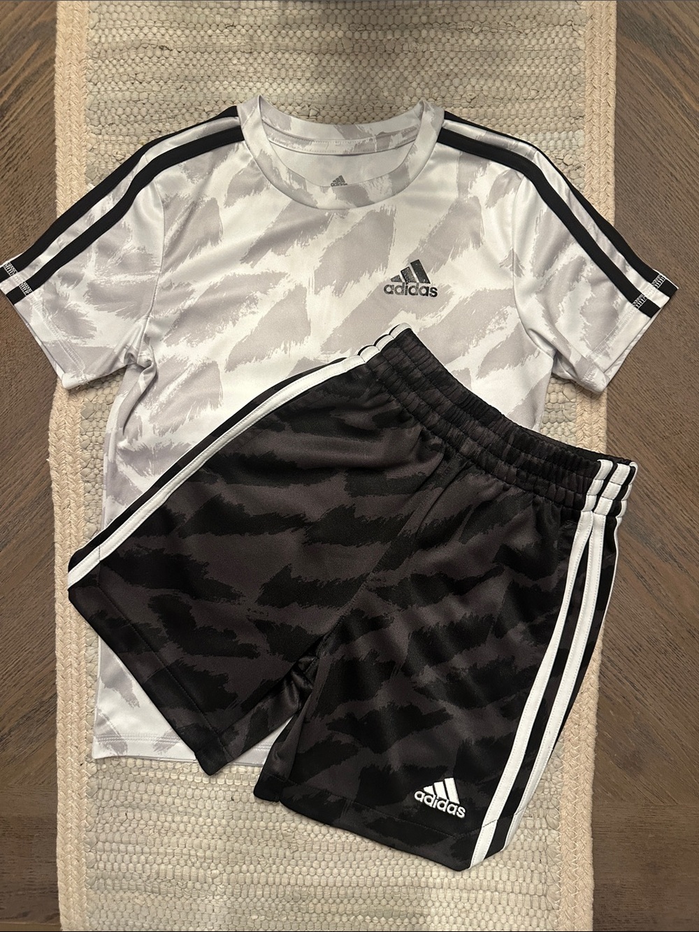 adidas White & Black Athletic Tee and Shorts Set